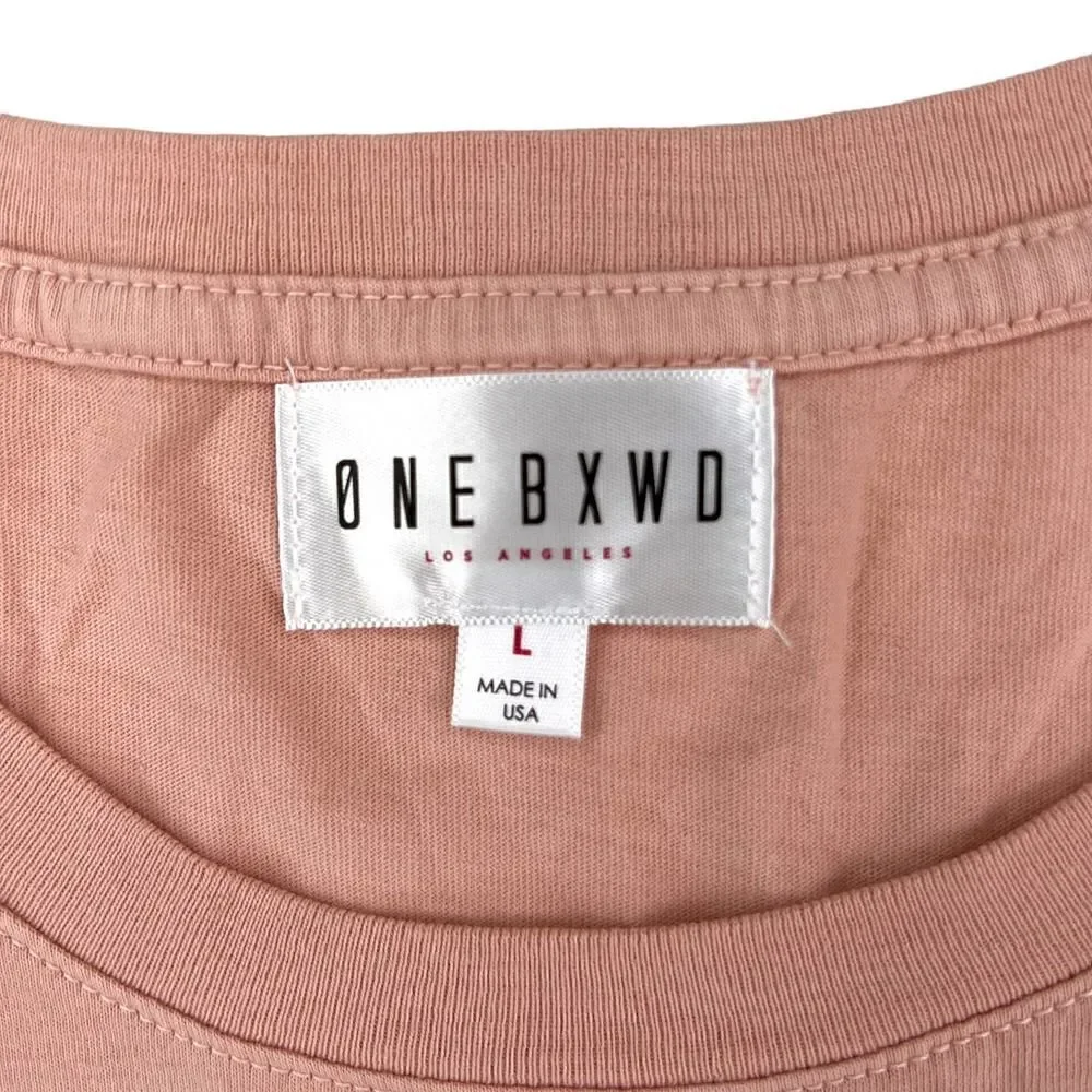 New ONE BXWD Los Angeles Men Salmon Pink Cotton Short Sleeve T-Shirt US L USA - Picture 5 of 7
